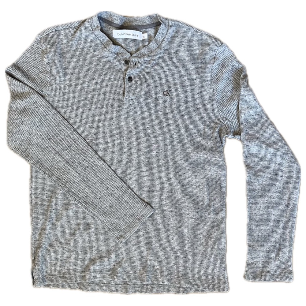 Calvin Klein Men’s Grey Long Sleeve Slim Fit Waffle Henley Size M
